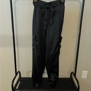 Black Satin Tie-Waist Pants